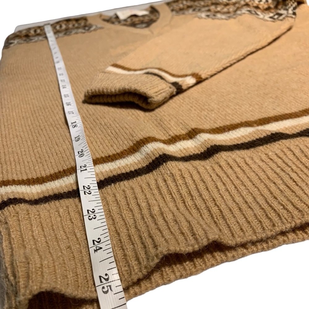 Vintage Jantzen Fair Isle Sweater Tan Brown Grandpa Core V Neck Medium M - Picture 8 of 8